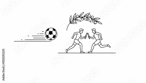 Soccer Players High Five Celebration with Olive Branch and Ball