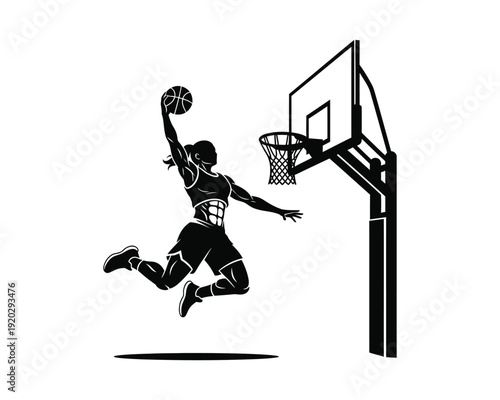 Female dunk silhouette vector silhouette illustration design, female dunk silhouette vector, women basketball dunk vector, female basketball player silhouette, women slam dunk vector, girl dunking bas