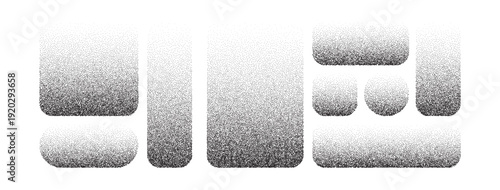 Abstract stipple button collection featuring halftone patterns, gradient overlays. Modern grainy backgrounds with subtle noise effects perfect for contemporary designs.