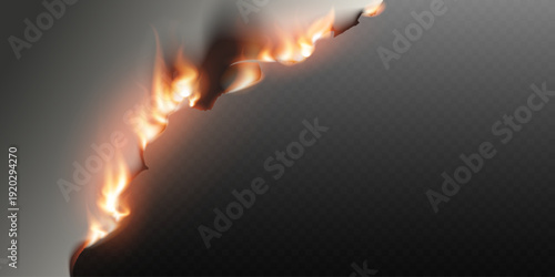 Burning paper edge with realistic flame border vector illustration