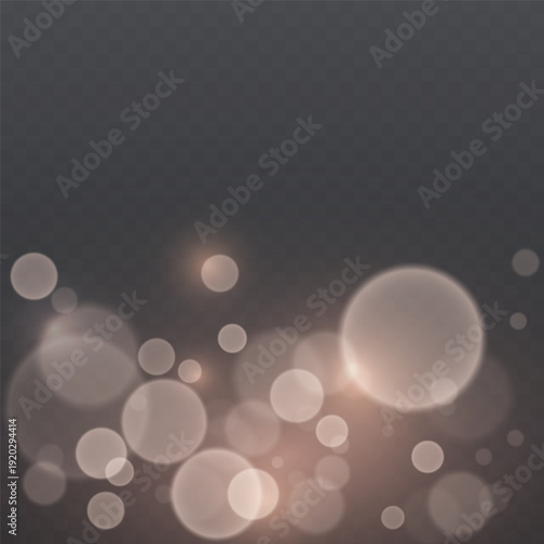 Soft glowing bokeh light circles on dark transparent background