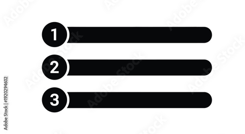 Simple black and white numbered list icon design representing three distinct steps or important items in a sequence for user interface graphics