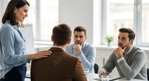 Workplace Harassment Discussion in Office Meeting, HR Conflict Resolution and Employee Support Concept, Professional Corporate Environment