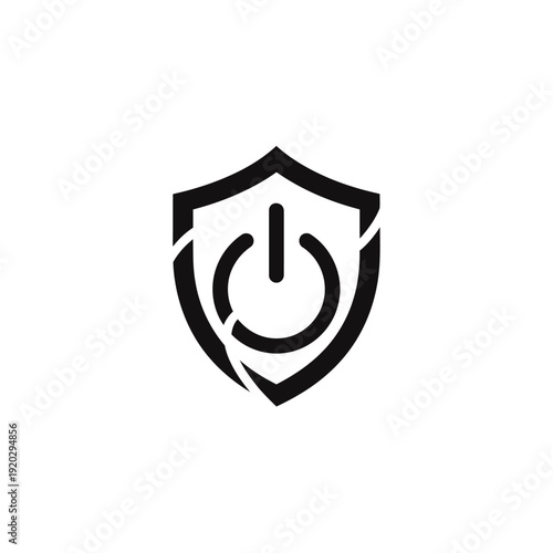 Shield with Power Button Icon Security Protection Symbol.