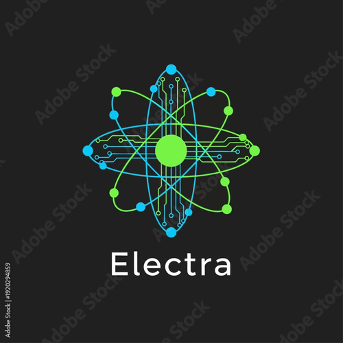 Electra logo design with atomic structure and vibrant colors.