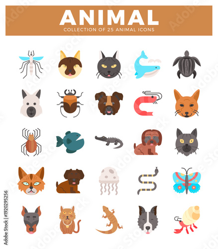 Collection of colorful animal icons for creative projects
