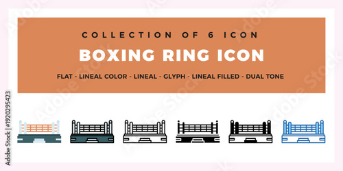 Boxing Ring Icon Set. Flat. Lineal. Glyph Styles