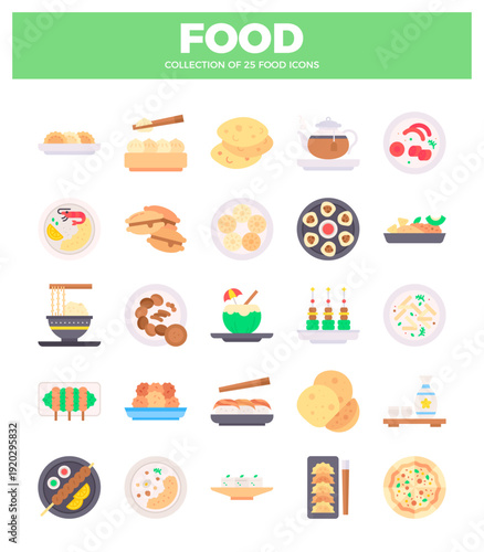flat food icons on a white background