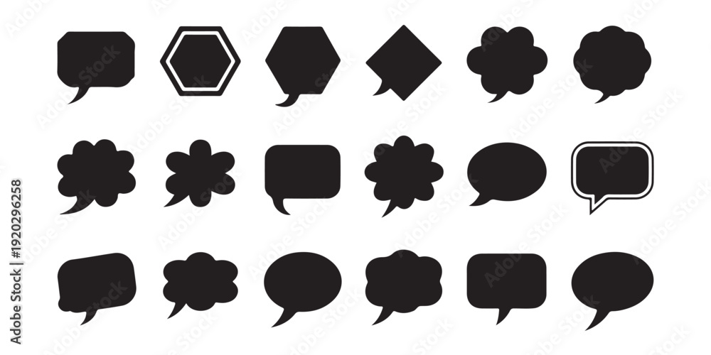 Fototapeta premium Diverse speech bubble shapes icon set for chat, message, and communication concepts