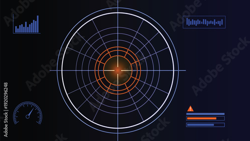 Advanced radar display showing signal strength and directional data in a futuristic interface