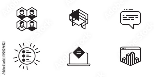 Collection of business icons for teamwork data analysis and communication methods