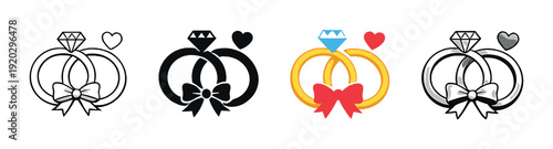 Wedding rings icons showing color progression on gray background
