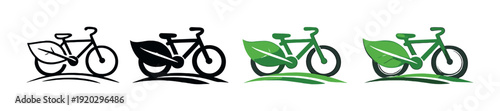 Bicycle icons transitioning from dark to green on gray background