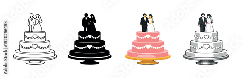 Wedding cake icons showing color transition on gray background