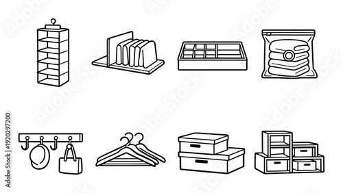 Closet and storage organizer icons on dark gradient background