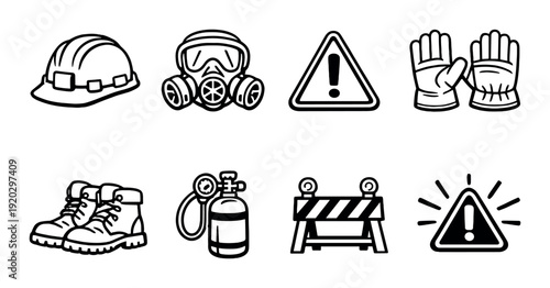 Safety and protective equipment icons on dark background