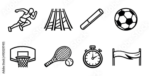 Sports icons arranged in grid on dark gradient background