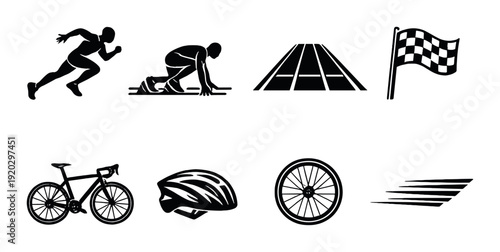 Running and cycling icons showing track and bicycle elements