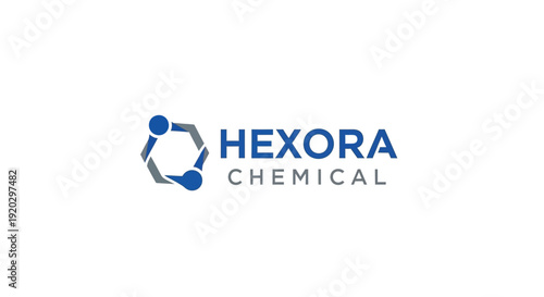 Hexora Chemical Logo with Connected Hexagon Structure and Abstract Molecule Symbol on Isolated White Background