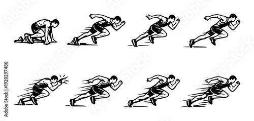 Athlete sprinting frames showing running motion sequence