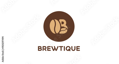 Brewtique Logo with Coffee Beans Symbol in a Circle on Isolated White Background