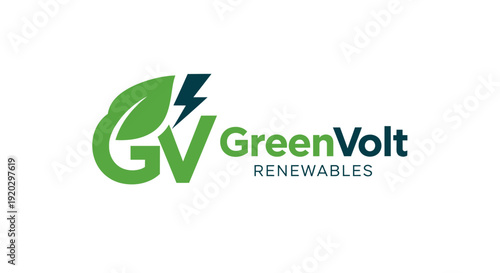 GreenVolt Renewables logo combining a green leaf and a lightning bolt, representing sustainable and eco-friendly energy solutions, isolated white background.