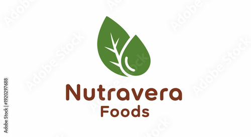 Single Green Leaf Logo Design for Nutravera Foods Natural Organic Products and Healthy Nutrition on Isolated White Background