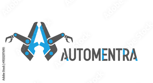 Abstract Letter A with Robotic Arms and Gear Elements Logo for Automentra Automation and Robotics Industry on Isolated White Background