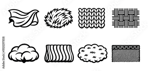 Fabric texture icons displayed in a two row grid on gray background