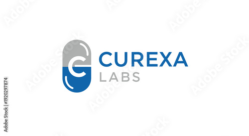 Blue Pill or Capsule Icon with Letter 'C' and Modern Wordmark Logo, Symbolizing Pharmaceutical Research and Medical Solutions on an Isolated White Background.