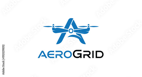 Blue A Letter Logo with Drone Propeller Design for AeroGrid, isolated white background.