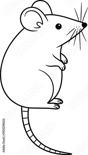 Cute cartoon mouse outline illustration, simple animal line art character, adorable rodent vector drawing, kids coloring page design