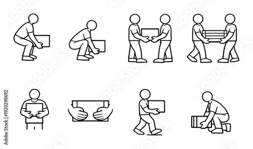 People lifting and carrying boxes demonstrating proper handling