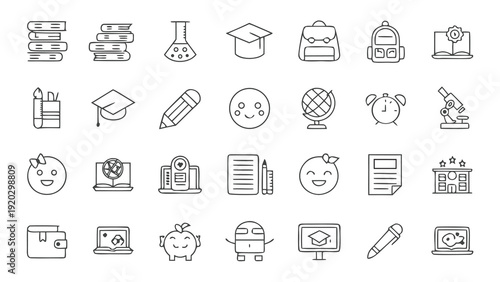 Modern Education and E-Learning Vector Line Icon Set.