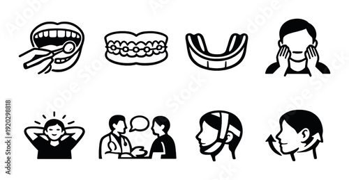 Dental and oral care procedures and consultation on dark background