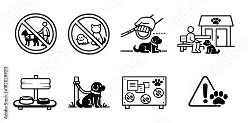 Dog care and restriction icons arranged on gray panel