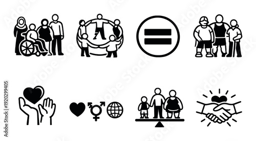 Diversity and equality icons showing inclusivity on dark panel