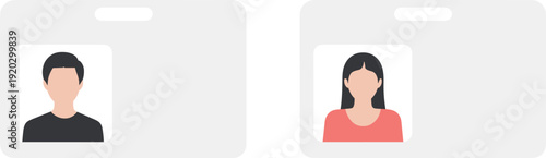 Minimal vector ID card illustration, anonymous avatar design, employee badge template, flat style identification, office access pass, corporate identity, security system concept