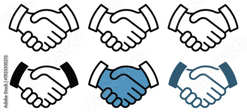 Handshake icon collection, business deal and agreement symbols, two hands making a deal illustrations, transparent PNG and vector design