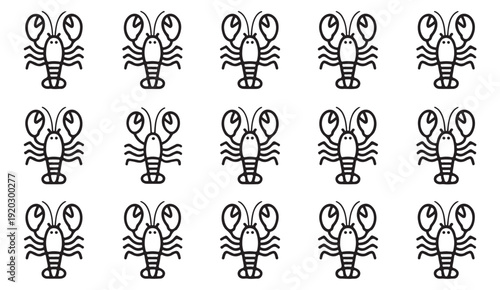 Lobster crustacean marine life outline icon pack with seafood animal symbols for ocean and culinary themes