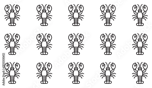 Marine lobster line icon collection with seafood crustacean animals for ocean life and seafood restaurant design