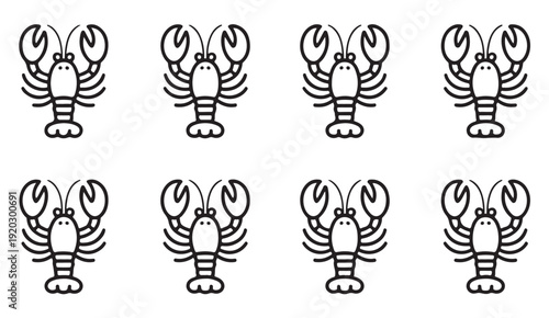 Lobster seafood outline icons featuring marine crustacean animals for restaurant menus, seafood cuisine and fishing industry symbols