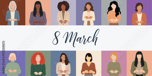 Diverse women silhouettes on international women's day march 8th celebrating female empowerment and equality