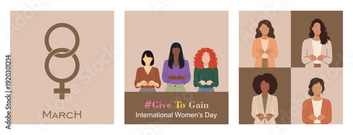 International women's day celebration poster set with silhouette illustrations
