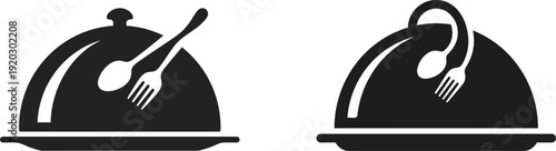 Elegant serving dishes with utensils on a clean white background, perfect for restaurant or catering concepts