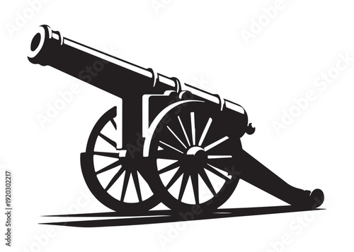 old cannon logo silhouette vector, army silhouette old cannon logo vector illustration, field gun logo vector silhouette, weapon military old cannon history logo vector silhouette on white background