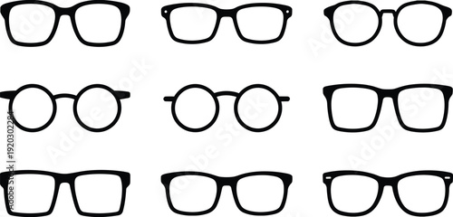 Eyeglasses frame silhouettes set, modern optical glasses collection in different shapes, black outline spectacles icons isolated on white background vector illustration
