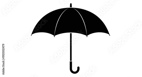 Black Umbrella with Curved Handle Isolated.