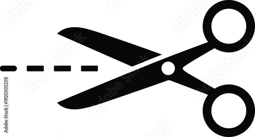 Scissors Cutting Dashed Line Icon – Black Silhouette Cut Here Symbol for Coupon, Craft, Paper Cutting, Sewing and Printable Template Design