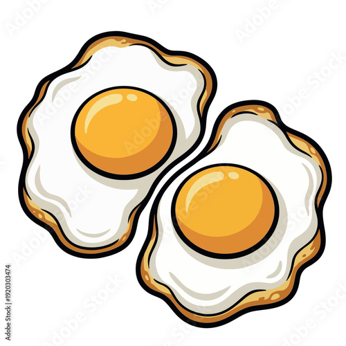 Pair of Sunny Side Up Fried Eggs Cartoon Vector Illustration